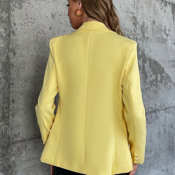Yellow Elegant Women's Double Breasted Lapel Collar Blazer - Picture 2 of 5